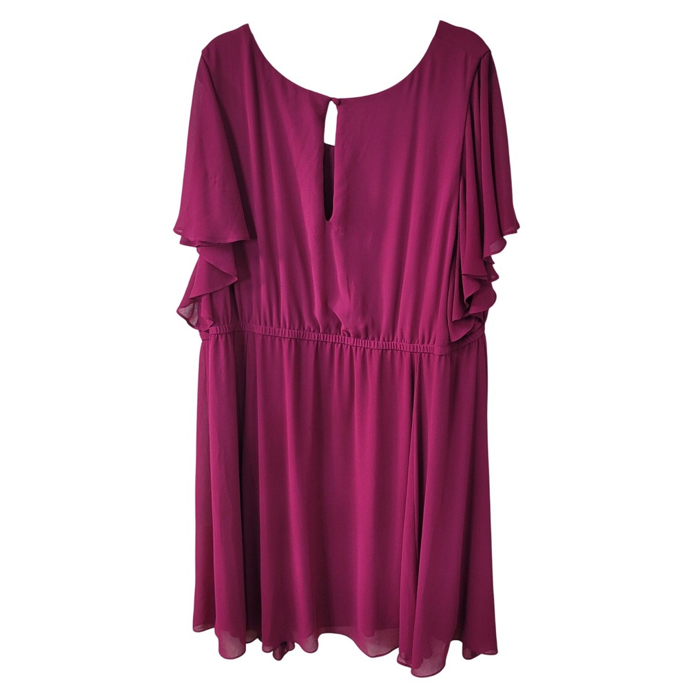 Torrid Women Plus Size 5 Magenta Chiffon Flutter Sleeve Midi Dress 11205818 - Picture 3 of 11